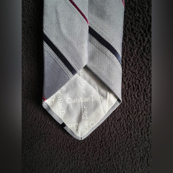 Christian Dior Vintage Striped Necktie Tie Classic Logo Front and Back Lining - Picture 9 of 12